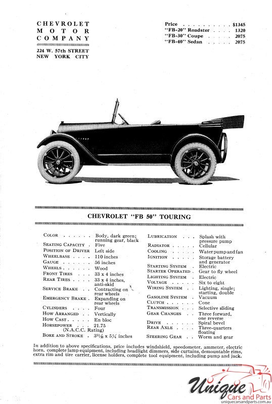 1921 Chevrolet Data Sheets Page 3